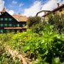 Seminarhotel NaturSinne, © Seminarhotel NaturSinne Ein traditionelles Gebäude mit grünem Fensterladen und einem Garten im Vordergrund unter blauem Himmel.