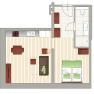Floor plan Top 12, © Mattone GmbH Floor plan of a small apartment with living area, kitchen, bathroom and bedroom.