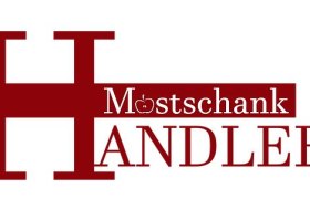 Logo der Mostschank Handler mit gro&szlig;em roten H und Apfel im Schriftzug.