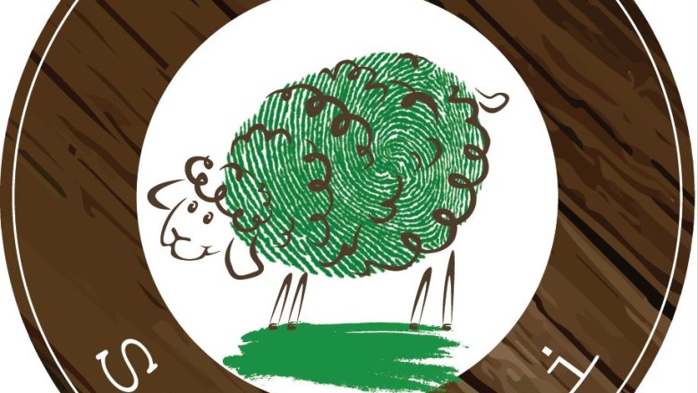 Hackl's Schofstoi logo with a sheep drawn from a fingerprint on a wood-effect background.