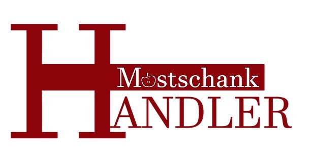 Logo der Mostschank Handler mit gro&szlig;em roten H und Apfel im Schriftzug.