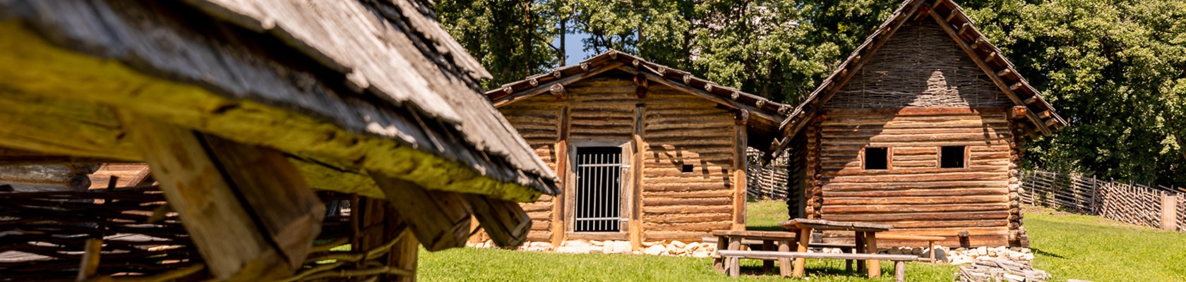 Blick auf die Häuser im Keltendorf Schwarzenbach