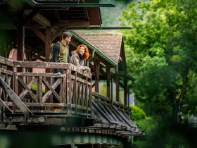 Auf einer Holzbrücke über der Leitha, © Wiener Alpen in Niederösterreich - Bad Erlach